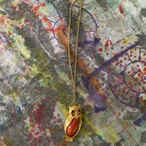 Vintage owl necklace with amber stone